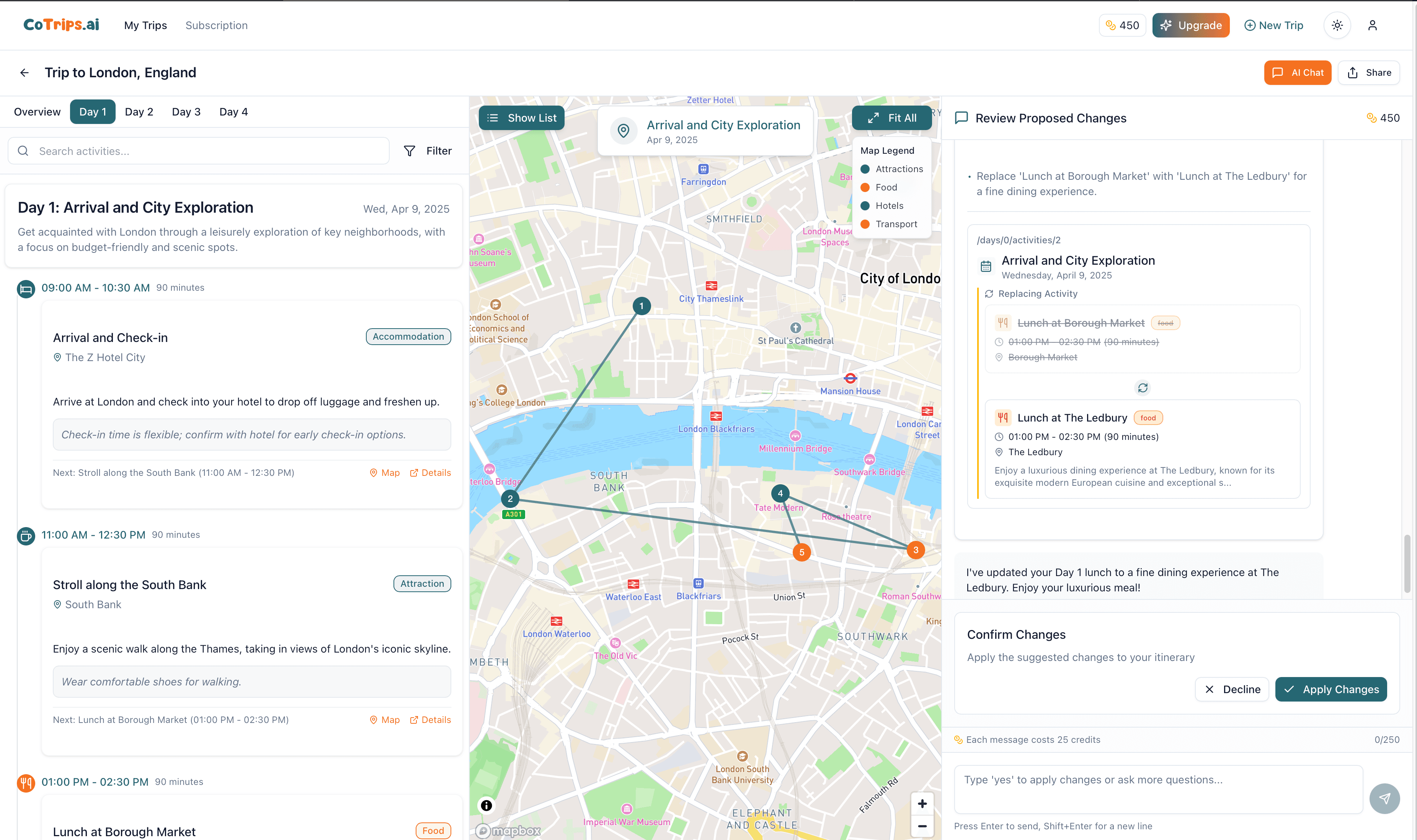 CoTrips AI Trip Planning Interface